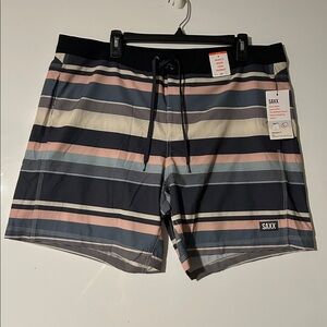NWT SAXX BETAWAVE 17’ 2in1 Boardshort Stripes Size 38